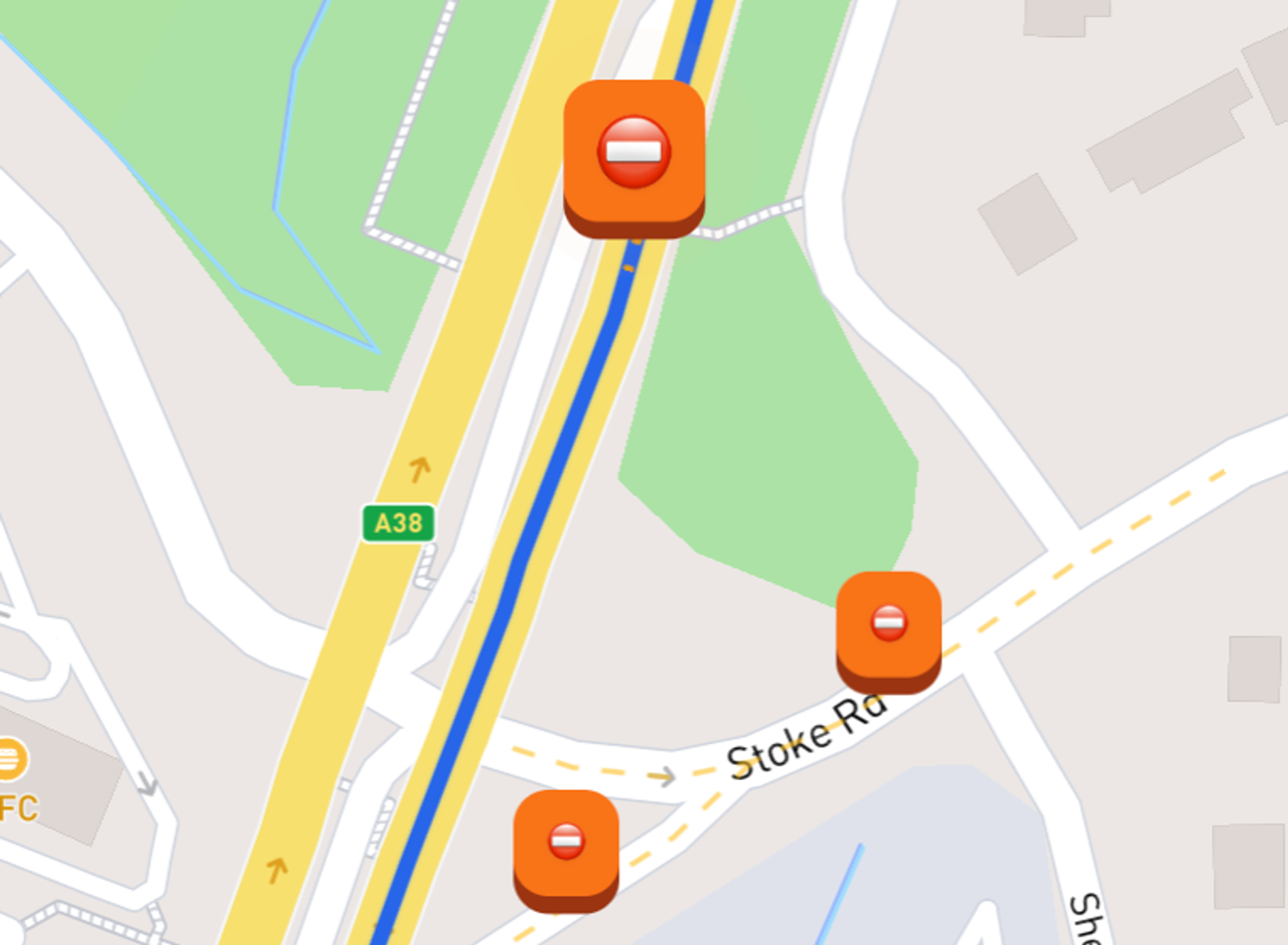 Unexpected road closures scattered across a driving area